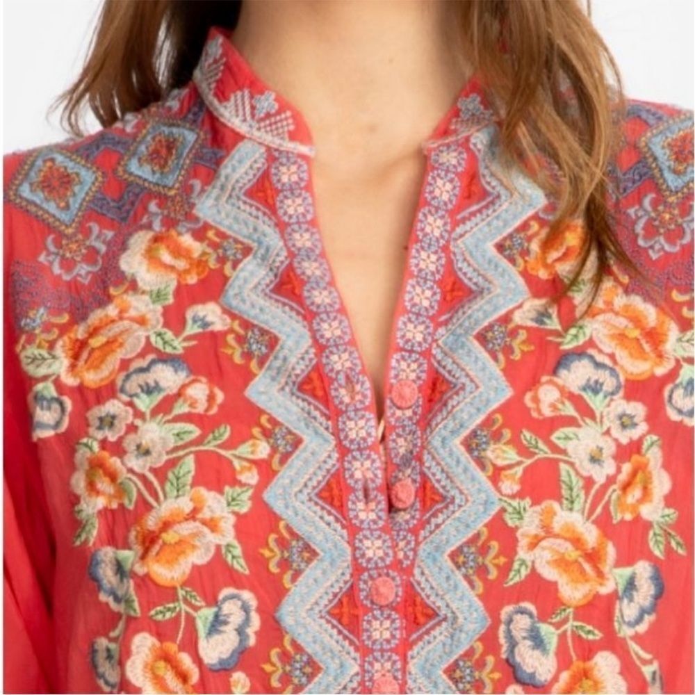 Johnny Was Harlow Floral V-Neck Embroidered Tunic Top Bohemian Cottagecore - Picture 4 of 16